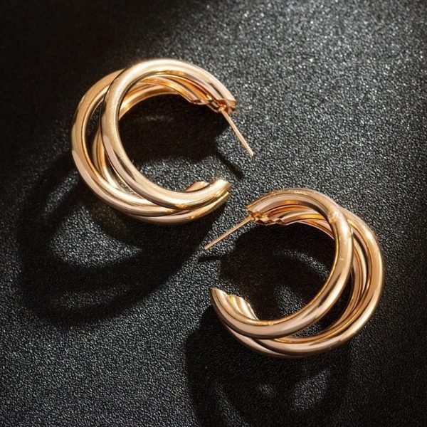 Punk Oval Hoop Earrings Metallic Geometric Ear Buckle Minimalist Style U-shaped Daily Life Earring Accessories For Women Round Piercing Jewelry Gift
